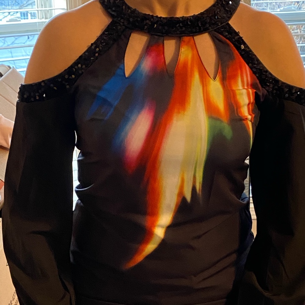 Sequence-lined, Shoulderless, silky evening top